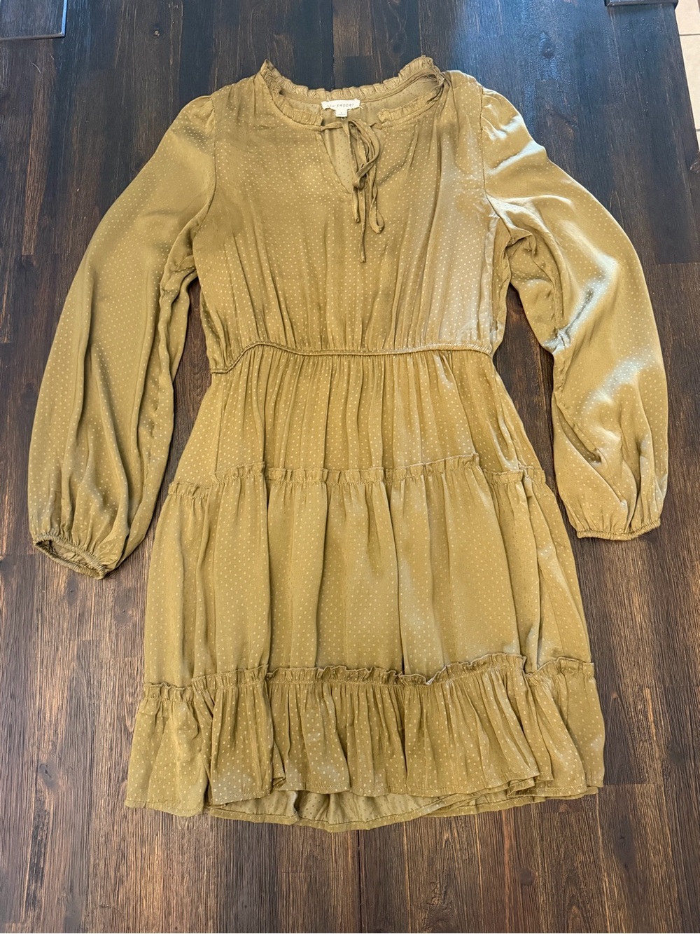 olive green tiered long-sleeve dress